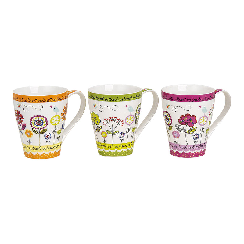 Becher aus Porzellan mit Blumendekor, sortiert, 11 cm, 300 ml