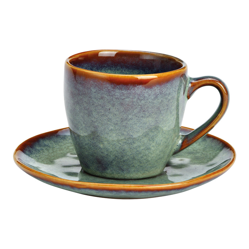 Espressotasse 10x7x7cm 173ml mit Untertasse 13cm aus Steingut Grün 2er Set, (B/H/T) 13x8x13cm